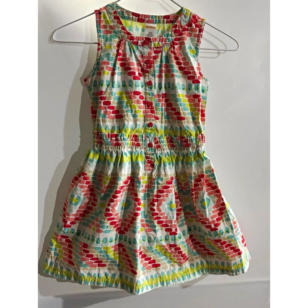 Gymboree Girls Multicolor Geometric A-Line Woven Cotton Button Front Dress 7